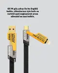 Hızlı Şarj Destekli 65W Örgülü USB-C ve USB-A Çoklu Şarj Kablosu-3