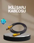 Hızlı Şarj Destekli 65W Örgülü USB-C ve USB-A Çoklu Şarj Kablosu-1