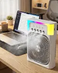 USB Şarjlı Masaüstü Soğutucu Fan Su Püskürtmeli Renkli Işıklı-1