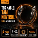 Type-C To Type-C 240W 1.2 M Dijital Watt Göstergeli Metal Uçlu Şarj Kablosu iPhone 17, 16, 15, Samsu-5