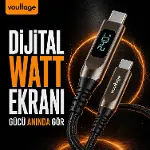 Type-C To Type-C 240W 1.2 M Dijital Watt Göstergeli Metal Uçlu Şarj Kablosu iPhone 17, 16, 15, Samsu-6