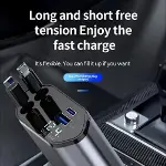 Araç Çekilebilir Araç Şarj Cihazı 2 USB Bağlantı Noktası Desteği 120W Süper Hızlı Şarj Flaş Şarj 4'ü-5