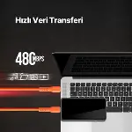 USB-C - USB-C 120cm 60W PD/QC Hızlı Şarj/Data Kablosu Neon 2DK59N (Neon Turuncu)-3