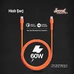 USB-C - USB-C 120cm 60W PD/QC Hızlı Şarj/Data Kablosu Neon 2DK59N (Neon Turuncu)-1