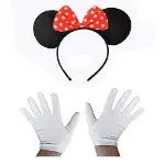 Kırmızı Fiyonklu Minnie Mouse Tacı ve Beyaz Eldiven Seti-1