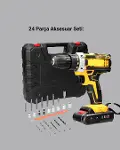 24 Parça Çift Bataryalı Akülü Darbeli Matkap – Güçlü Motor, Metal Dişli, LED Işıklı-4