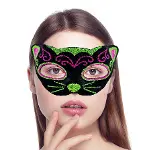 Siyah Kadife Kaplama Üzeri Pembe Yeşil Sim İşlemeli Kedi Maskesi 20x13 cm-2