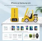 T20 15W 5'i 1 Arada Magsafe Kablosuz Şarj İstasyonu, Dijital Saatli Forklift Tasarım, iPhone 16/15/1-3