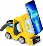T20 15W 5'i 1 Arada Magsafe Kablosuz Şarj İstasyonu, Dijital Saatli Forklift Tasarım, iPhone 16/15/1-1