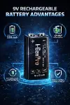 Batteries Pro 6HR61 9V 250 Mah Şarj Edilebilir 9 Volt Pil Ni-MH Şarjlı Pil (2'li Paket)-6