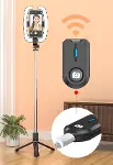 BLV32 1.38m RGB Ring Light LED Işıklı Selfie Çubuğu ve Tripod - Bluetooth Uzaktan Kumandalı (BLV32)-3