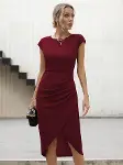 Kadın Yarım Ay Kollu Bisiklet Yaka Yandan Drapeli Ithal Krep Elbise-2