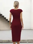 Kadın Yarım Ay Kollu Bisiklet Yaka Yandan Drapeli Ithal Krep Elbise-3