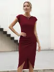Kadın Yarım Ay Kollu Bisiklet Yaka Yandan Drapeli Ithal Krep Elbise-1