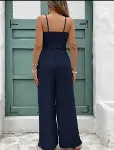 Kadın Ip Askılı V Yakalı Belden Kuşaklı Uzun Aerobin Tulum-4