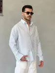 Erkek İnce Çizgili Gofre Kumaş Rahat Kalıp Gömlek-1