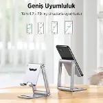 Alüminyum Katlanabilir Metal Masaüstü Telefon Tutucu Standı Gümüş-7
