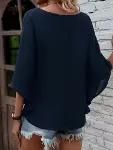 Kadın Kısa Kollu V Yakalı Salaş Viskon Bluz-2