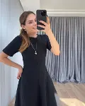 Kadın Kısa Kollu Bisiklet Yaka Maksi Boy Ithal Krep Elbise-3