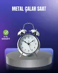Yuvarlak Gümüş Dekoratif Işıklı Masa Üstü Saat Alarmlı Sessiz Çalışma-1