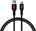 Coral USB A-C Hızlı Şarj Kablosu, Siyah Kablo, Fuşya/Siyah Uçlar (120 CM)-3