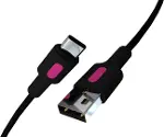Coral USB A-C Hızlı Şarj Kablosu, Siyah Kablo, Fuşya/Siyah Uçlar (120 CM)-1
