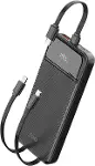 10000mAh 22.5W Led Ekranlı Lightning ve Type-C Kablolu Powerbank Taşınabilir Hızlı Şarj Cihazı Siyah-1
