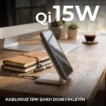 W515 15W Hızlı Şarj Destekli Katlanabilir Kablosuz Şarj Standı Beyaz-2