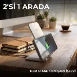 W515 15W Hızlı Şarj Destekli Katlanabilir Kablosuz Şarj Standı Beyaz-3