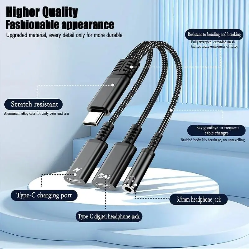 STORE Type-C 3 in 1 ses adaptör kablosu 60W hızlı şarj tipi C erkek çift tip C 3.5MM kadın dönüştürü-1