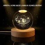 LED Işıklı Kristal Küre Ahşap Standlı Dekoratif Gezegen Model-1