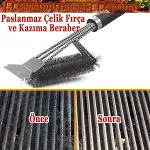Paslanmaz Çelik Izgara Mangal Temizleme Fırçası | Kazıyıcılı, 360º Kapsamlı, 3 Başlı, Ergonomik Tuta-6