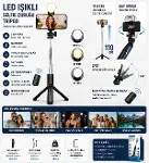 Yolans G4 LED Işıklı Selfie Çubuğu Tripod, 113 cm Uzayabilen Bluetooth Kumandalı Selfie Stick, 3 Işı-2