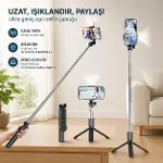 Yolans G4 LED Işıklı Selfie Çubuğu Tripod, 113 cm Uzayabilen Bluetooth Kumandalı Selfie Stick, 3 Işı-4