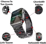 Watch 46mm 45mm 44mm 42mm 49mm Uyumlu Kordon Stal Baklalı Çelik Kordon Rahatsız Etmeyen Apple Watch-2