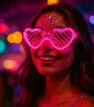 Pembe LED Işıklı Kalp Gözlük – 3 Modlu Parti - Glow Gözlüğü-2
