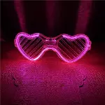 Pembe LED Işıklı Kalp Gözlük – 3 Modlu Parti - Glow Gözlüğü-4