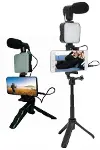 Telefon Tutucu Led Işıklı Kumandalı Mikrofon Telefon Vlog Video Kayıt-4