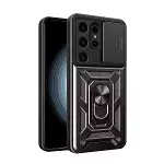Samsung Galaxy S24 Ultra Kılıf Pars Lens Yüzüklü Silikon - Siyah-1
