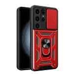 Samsung Galaxy S24 Ultra Kılıf Pars Lens Yüzüklü Silikon - Kırmızı-1