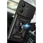 Xiaomi Redmi 13c Kılıf Pars Lens Yüzüklü Silikon - Siyah-3