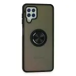 Samsung Galaxy A22 Kılıf Montreal Yüzüklü Silikon Kapak - Siyah-3