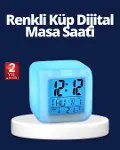 Renk Değiştiren LED Alarmlı Dijital Küp Masa Saati-1