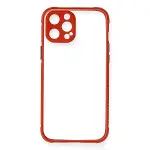 İphone 12 Kılıf Miami Şeffaf Silikon - Kırmızı-2