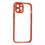 İphone 12 Kılıf Miami Şeffaf Silikon - Kırmızı-1