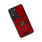Samsung Galaxy S21 Fe Kılıf Pars Lens Yüzüklü Silikon - Kırmızı-3