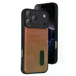 İphone 17 Pro Sara Kartvizitli Deri Kılıf - Taba-1