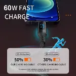 PD60W Hızlı Şarj Kablosu, Led Ekranlı, 480Mbps Type-C to Type-C Kablo, USB C - USB C Erkek - Erkek K-1