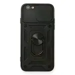 İphone 6 Kılıf Pars Lens Yüzüklü Silikon - Siyah-1