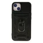 İphone 14 Kılıf Pars Lens Yüzüklü Silikon - Siyah-1